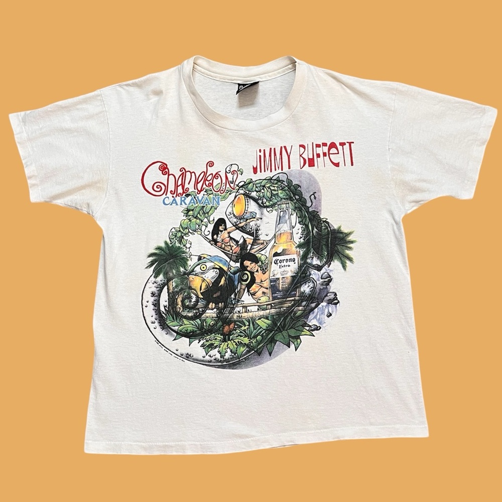 Giant Vintage Jimmy Buffett Tour Tee T-Shirt Chameleon Caravan 1993 XL L Large